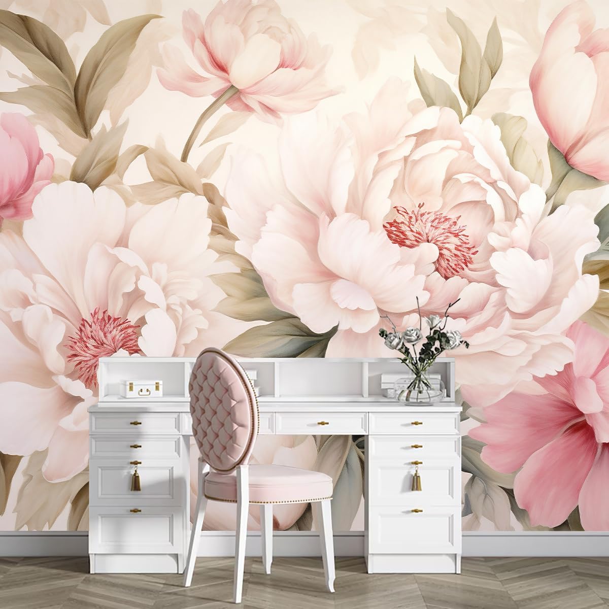 Elegant Peony Floral Mural Wal - Beauty Flower Makeup ulasan dan harga